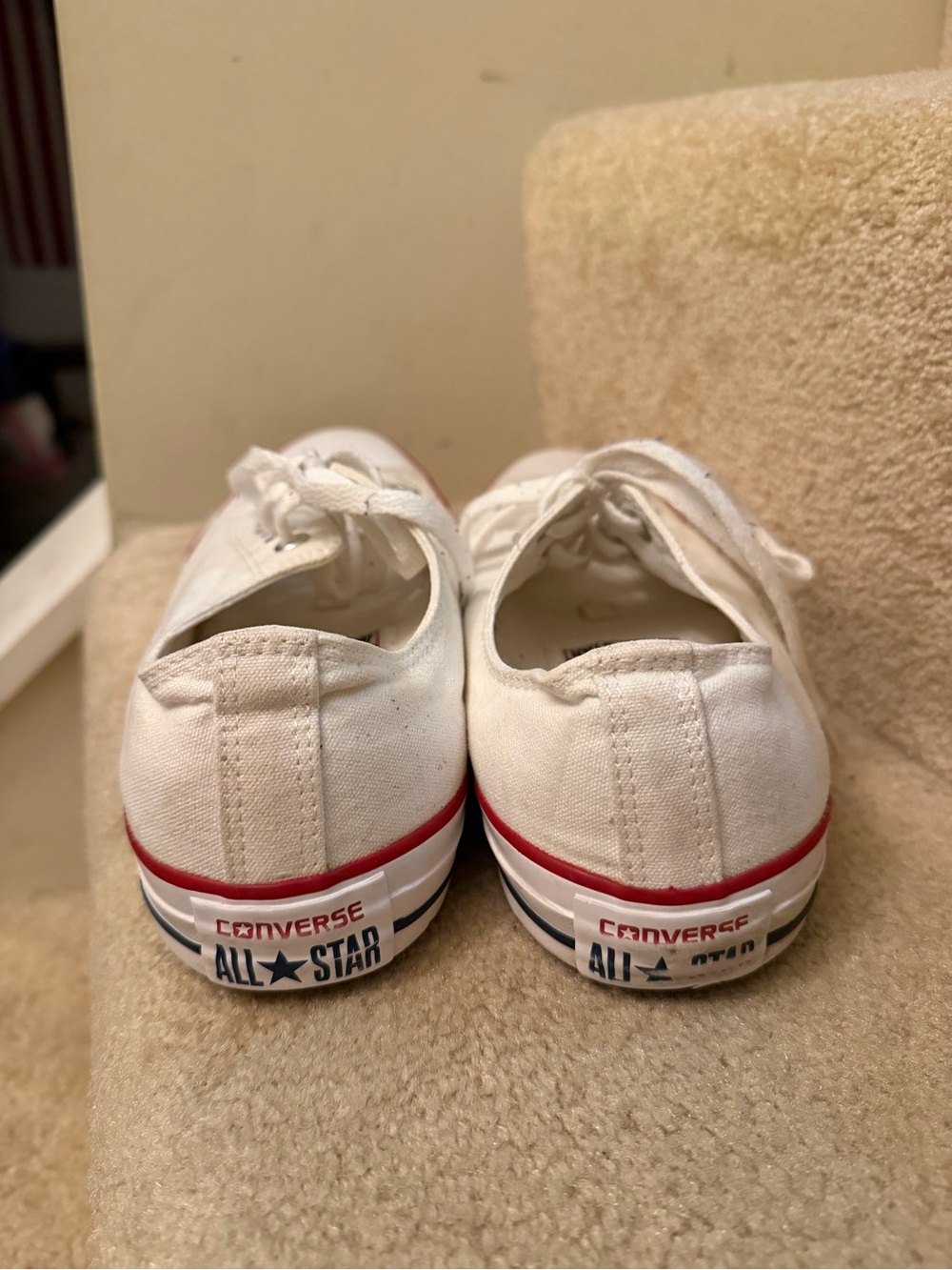 Converse Low Top Canvas Sneakers in White with Red Trim - Picture 3 of 4